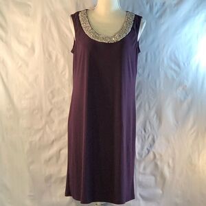 R & M Collection Dress Purple Jersey Crew Neck Rhinestones Sleeveless Sheath 10👍